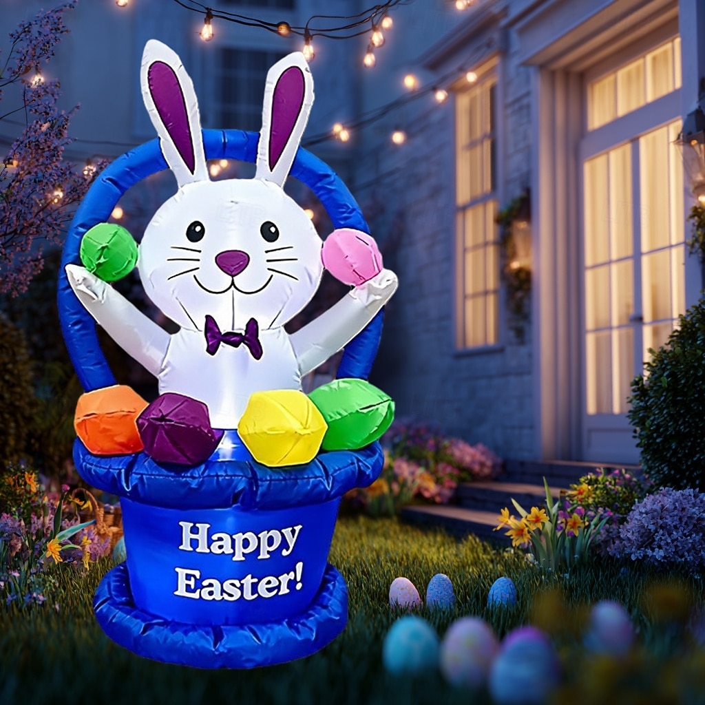 Decoración inflable de Pascua con luces LED, cesta de flores, conejito, huevo de Pascua, 1,2 m/4 pies, para interiores y exteriores, patio, jardín, césped, fiesta, decoración, luces, accesorios 2026 - $64.99 –P1