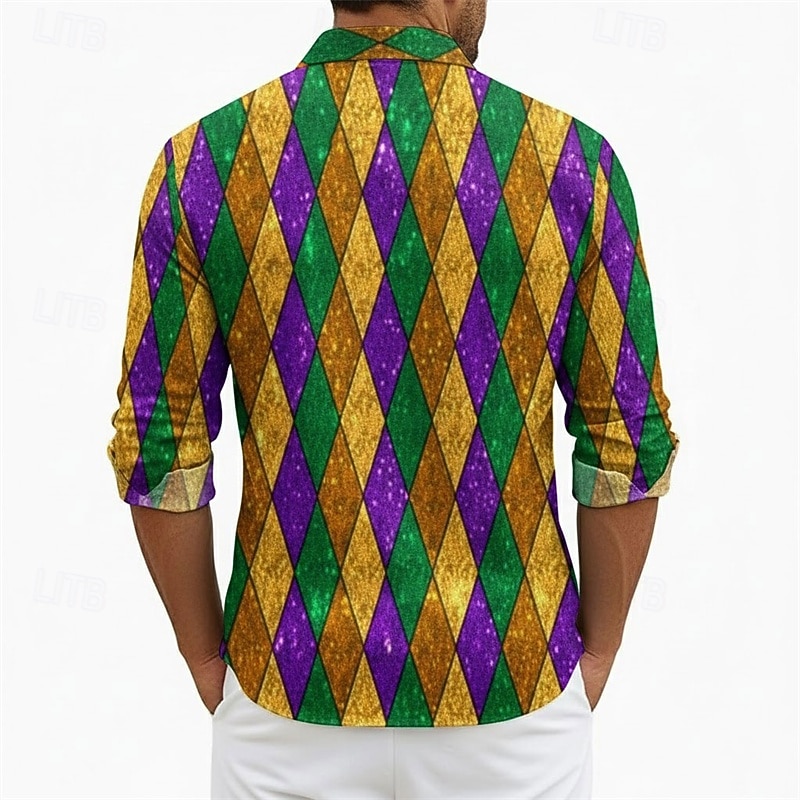 Karnevalshemd für Herren – auffälliger 3D-Diamantdruck im Festivalstil 2026 - $29.99 –P2
