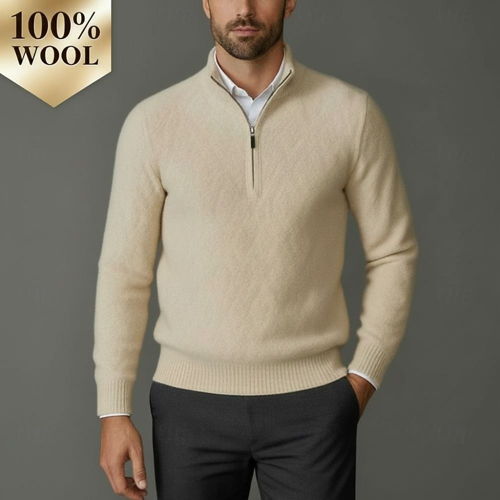 Hochwertiger Herrenpullover aus reiner Wolle und Kaschmir mit Viertelreißverschluss, klassischer Strickpullover, weich, warm und atmungsaktiv. 2026 - $166.99 –P1