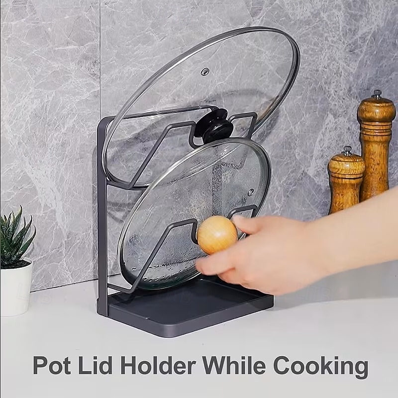 konyhai edényfedő tárolóállvány, edényfedő vágódeszka tartó kivehető csepptálcával, helytakarékos konyhai edényfedő szervező állvány pultra 2026 - $21.33 –P3