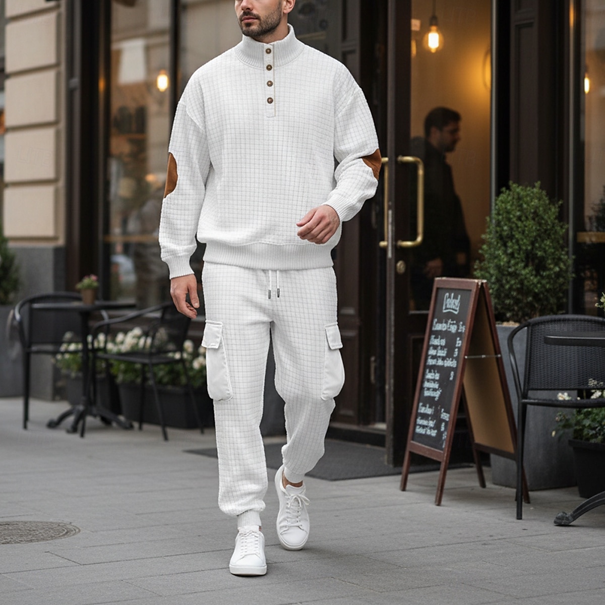 Homme Sweat-shirt Ensemble Survetement Sweat à capuche gaufré Ensemble de tenues Col montant Quotidien Extérieur Sports Jacquard Cordon de serrage Boutonner Bloc de Couleur Rouge vin Tenues de Sport de 2026 ? $42.99 –P7