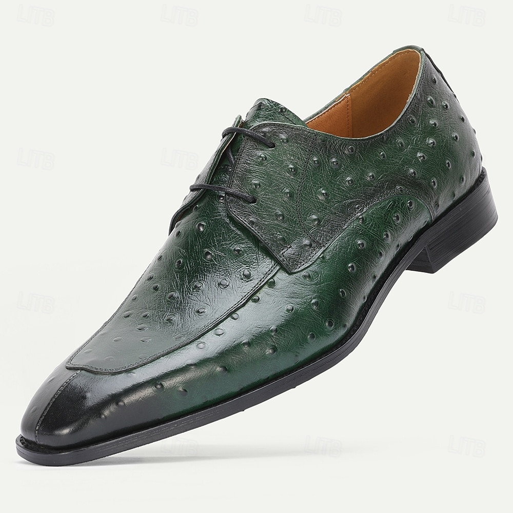 Men's Green Crocodile Print Derby Shoes – Stylish Leather Shoes with Buckle Detail, Perfect for Weddings, Parties and Special Occasions 2026 - $109.99 –P2