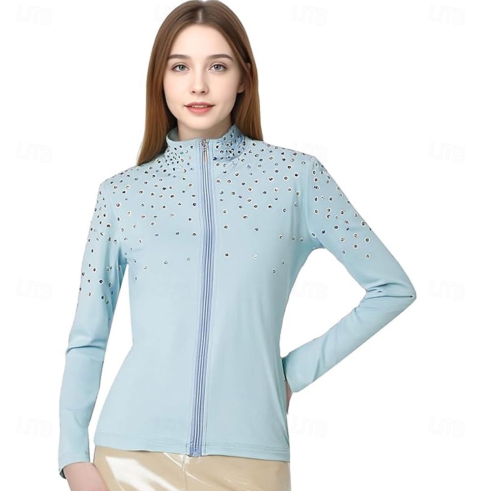 2026年 フィギュアスケート フリース ジャケット レディース ガールズ アイススケート ジャケット トップ パープル ストレッチ トレーニング 競技 スケートウェア 保温 暖かい クリスタル/ラインストーン 長袖 アイススケート フィギュアスケート  コレクション – $106.99 –P9