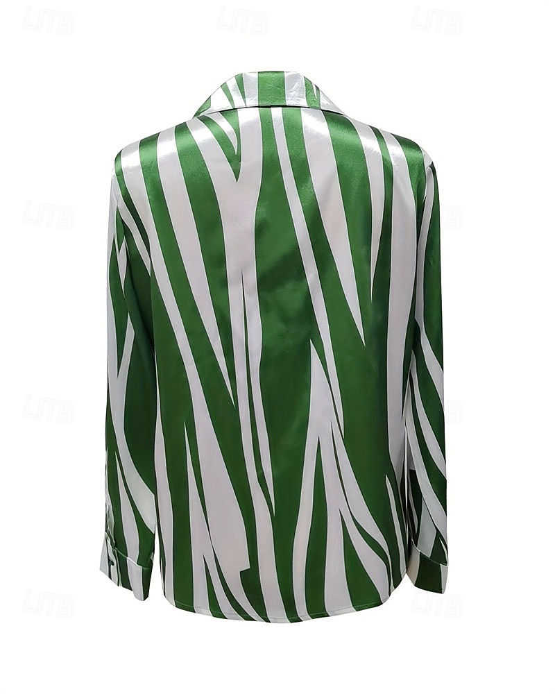 Női Ing elegáns Szatén felső Nyári felsők Fodrozott Kollázs Nyomtatott Grafika Sima Elegáns Szüret hölgyek Hosszú ujj V-alakú Normál felsők Napi Munka Szabadság Lóhere Nyár Tavasz 2026 - $26.99 –P2
