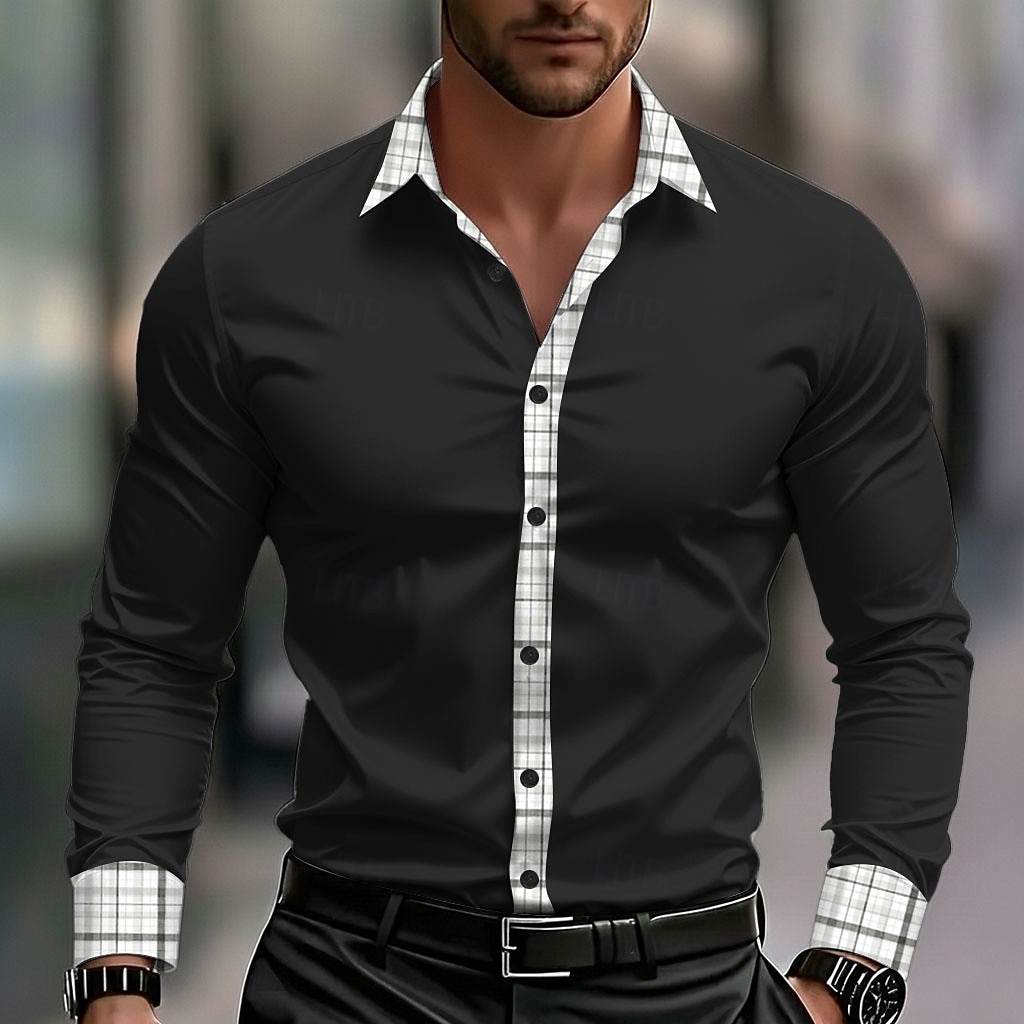 Miesten Geometrinen Ruudukko / Plaid Paita Button Up paita Rento kauluspaita Pitkähihainen Muoti rento ulko- Arkikäyttö Kevät Syksy Sänkyjen avaus 3D-tulostus kauluspaidat Sininen Musta Valkoinen 2026 - $27.99 –P2