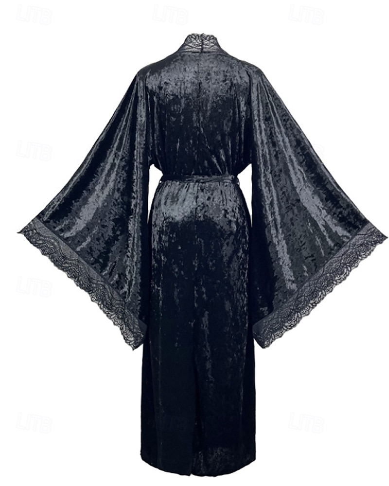 Women's Robe Casual Soft Satin Pure Color Lace Patchwork Daily Home Bed Long Sleeve V Neck Black White Wine Summer Spring Loose Fit 2026 - E£2245.39 –P13