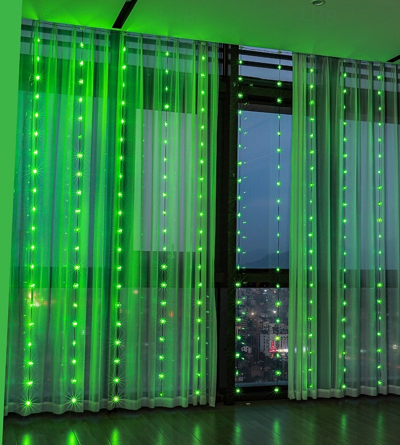 Irsk kløverlignende gardinlyslenke til St. Patricks dag, 3 m bredde, grønt lys, USB-drevet, 8 funksjoner med fjernkontroll, innendørs soverom, stue, balkong, festdekorasjon 2026 - $26.99 –P1