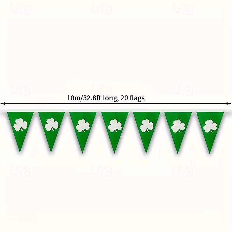 20 Green Shamrock Flag Banners - St Patrick's Day Decorations Double-Sided Hanging Flags Featuring White Shamrock Design PE Material Suitable for Gardens Parties and Festival Celebrations 2026 - $12.49 –P6