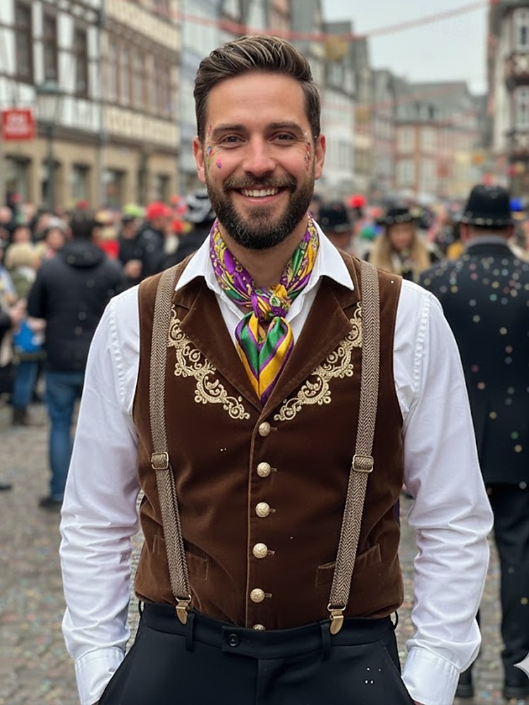 2026年 男性用ポリエステルサスペンダー、ヘリンボーンデザイン、ヴィンテージスタイル、ケルンカーニバルとコスチュームに最適  コレクション – $14.99 –P3