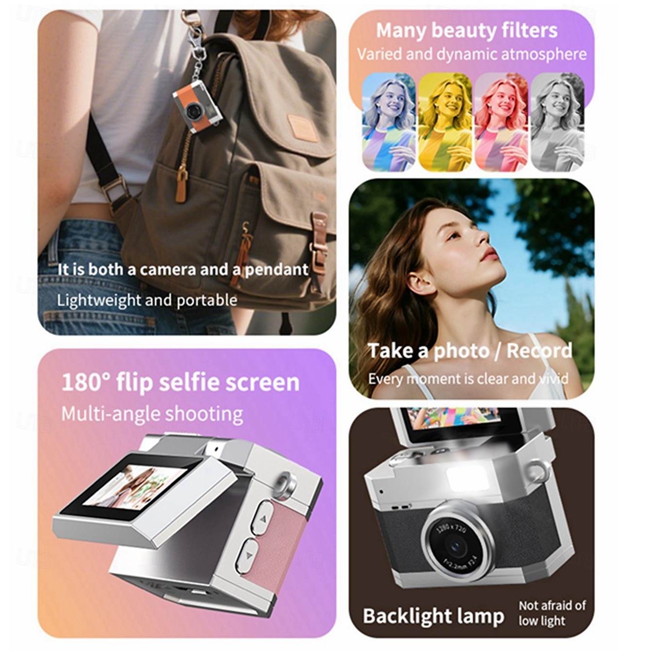New Thumb-Sized Flip Screen Mini Camera Retro Digital Camera Mini with Lanyard 180 Flip Screen Video Mode Multi-Style Beauty Filters Valentine's Day Gift 2026 - $38.99 –P2