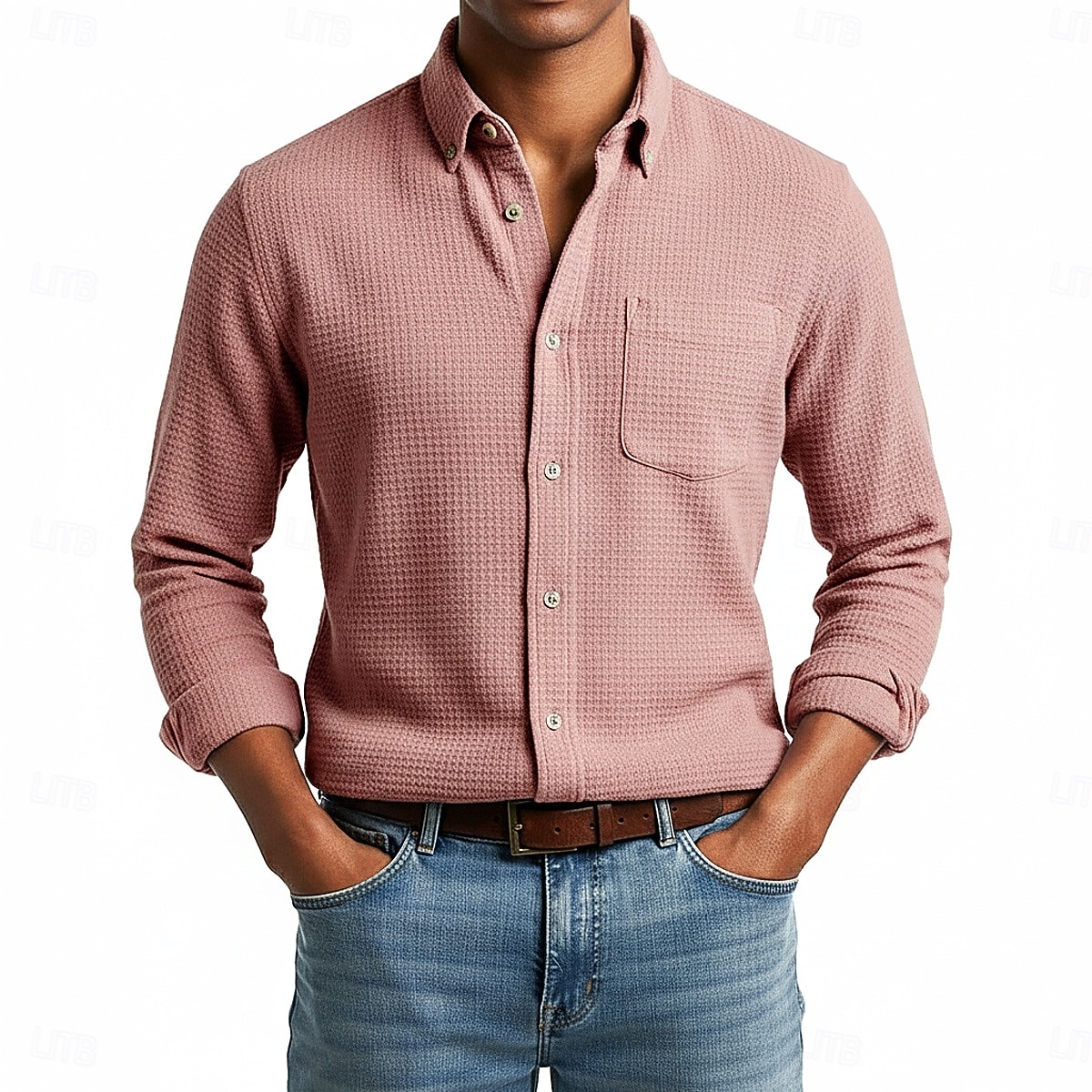 Per uomo Camicia Camicia a nido d'ape Camicia casual Camicia con colletto alla coreana Camicia con Bottoni Blu Rosa Vino Blu marino Manica Lunga Semplice Testurizzato Collo alla coreana Casuale del 2026 a $25.99 –P4