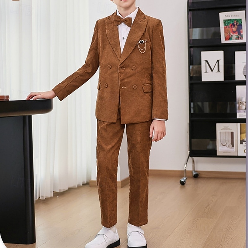 Traje de portador de anillos de 5 piezas, blazer para niños & pantalones  &camisas &Traje formal para niño, estilo casual, para exteriores, para fiestas, a la moda, básico, color liso, con bolsillos y 2026 - $63.99 –P5