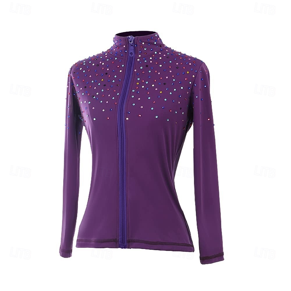 Jaqueta de lã para patinação artística Mulheres Para Meninas Patinação no Gelo Jaqueta Blusas Preto Rosa claro Roxo Com Stretch Treino Competição Roupa para Patinação Térmico / Quente Cristal / Strass de 2026 por $67.99 –P3