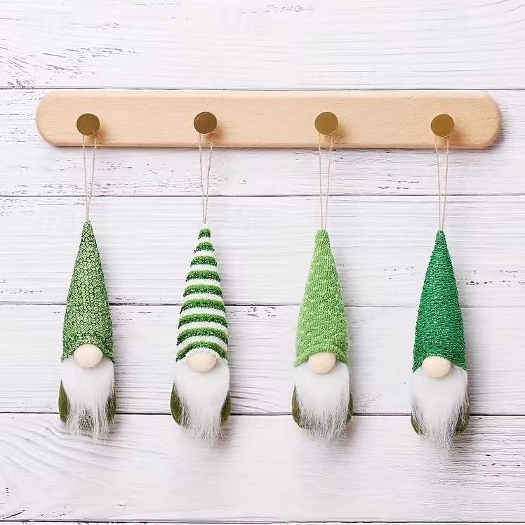 4/8 piezas de decoraciones colgantes de gnomos del Día de San Patricio: decoración festiva de primavera irlandesa para interiores con hojas verdes, fieltro y poliéster, no requiere energía, perfecta 2026 - $32.04 –P6