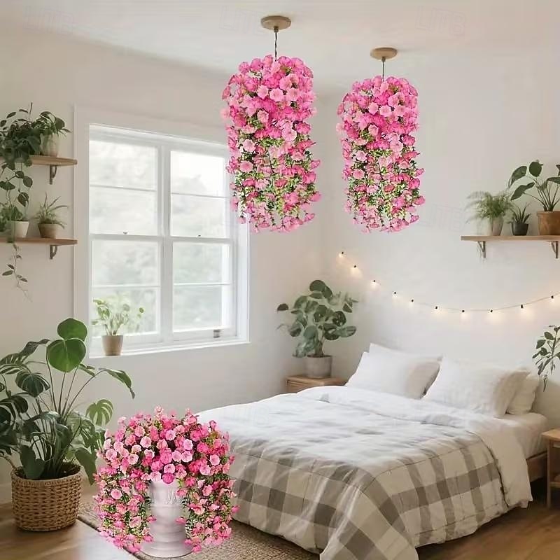 8 stuks kunstmatige hangende roze windbloemen, hangende klimplanten met bloemen, gemaakt van duurzaam plastic, geschikt voor veranda, bruiloft, kerst, Thanksgiving, paasdecoraties - het hele jaar door 2026 - $25.99 –P4
