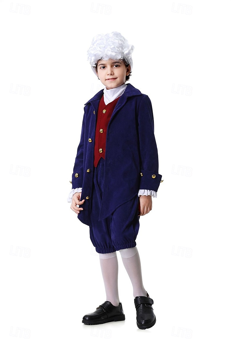 250e anniversaire des États-Unis Rococo Baroque Tenues Manches longues George Washington Alexander Hamilton Epoque Coloniale Déguisement Garçons Carnaval Jour de l'indépendance 4 juillet Enfant de 2026 ? $46.99 –P9