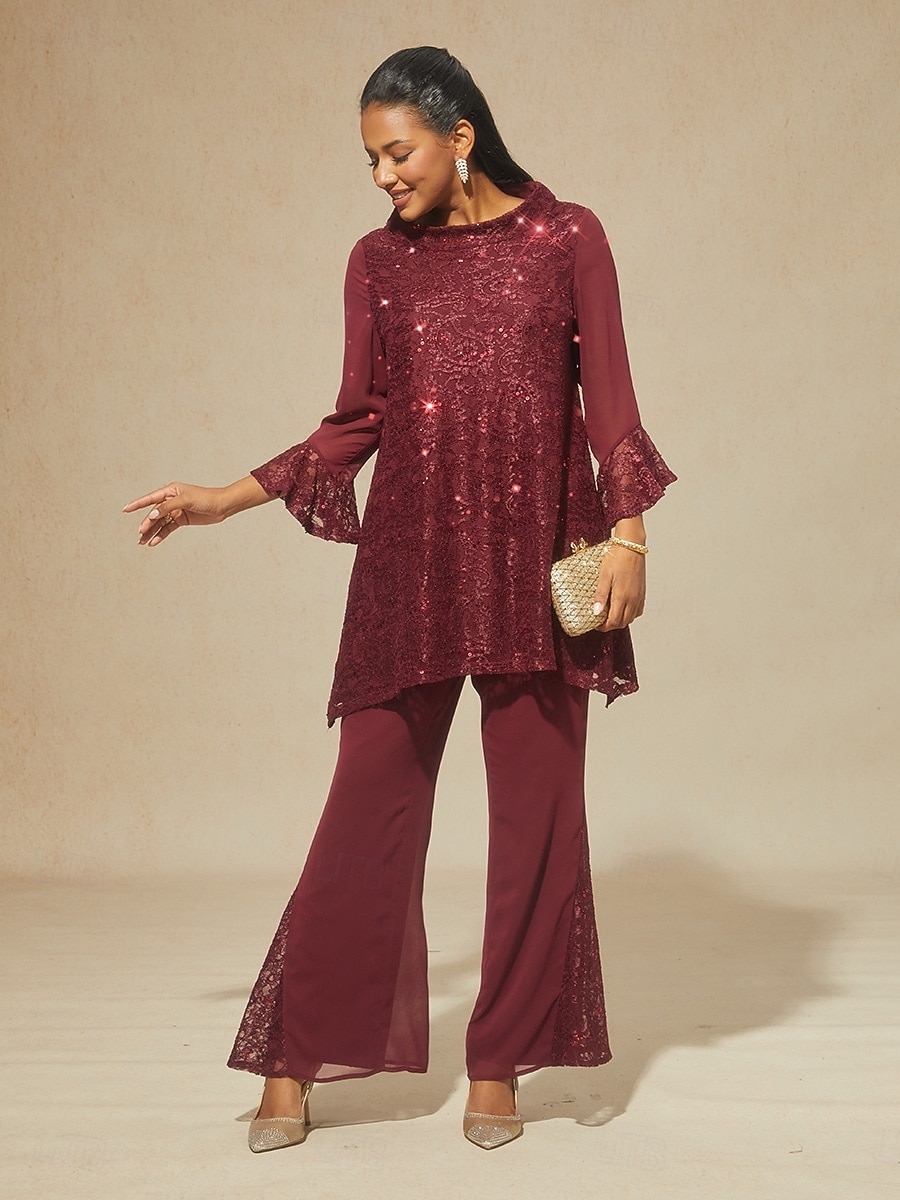 Mulheres Parte inferior do sino Calça larga Elegante Comprimento total Cintura Média Renda Bolsos Cintura elástica Micro-Elástica Diário Casamento Coquetel Vinho Verão Primavera Outono Normal de 2026 por $20.69 –P4