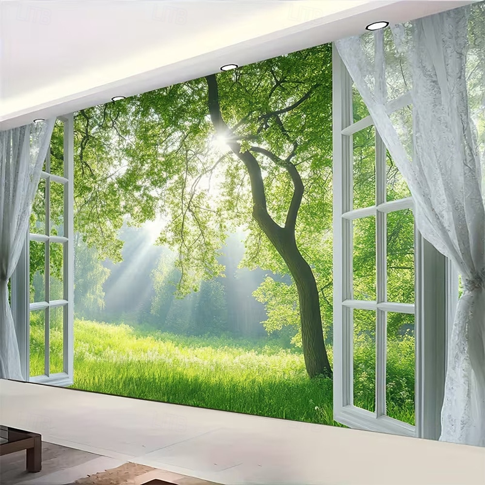 ταπισερί Σημαιάκια Κουβέρτα Ρουστίκ Παράθυρα Δέντρο Μοντέρνα 3D Υπνοδωμάτιο Σαλόνι Κοιτώνας Δωμάτιο Εφήβων Κοιτώνας Κολλεγίου Βεράντα τοίχου Διακόσμηση Σπιτιού 2026 - $19.99 –P4