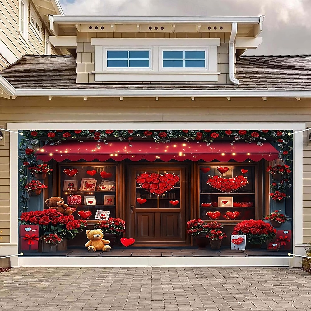 Valentýn gobelín Kryt garážových vrat Velký závěsný láska Srdce Roztomilý 3D Večírek Outdoor Dovolená Střelecké pozadí Yard Bytové dekorace 2026 - $38.99 –P6