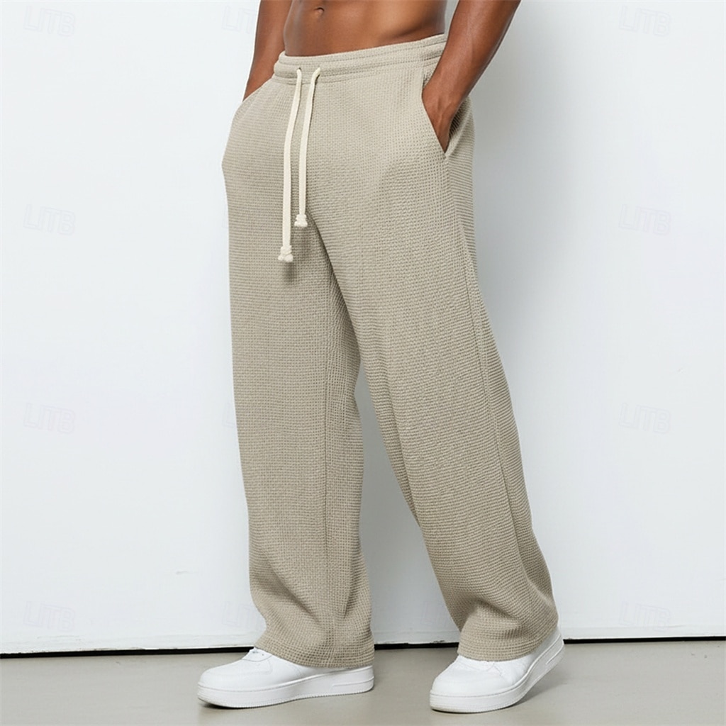 Men's Waffle Sweatpants Trousers Casual Pants Straight Leg Sweatpants Drawstring Plain Comfort Breathable Full Length Casual Daily Outdoor Vacation Fashion Purple Brown Micro-elastic 2026 - $25.99 –P8