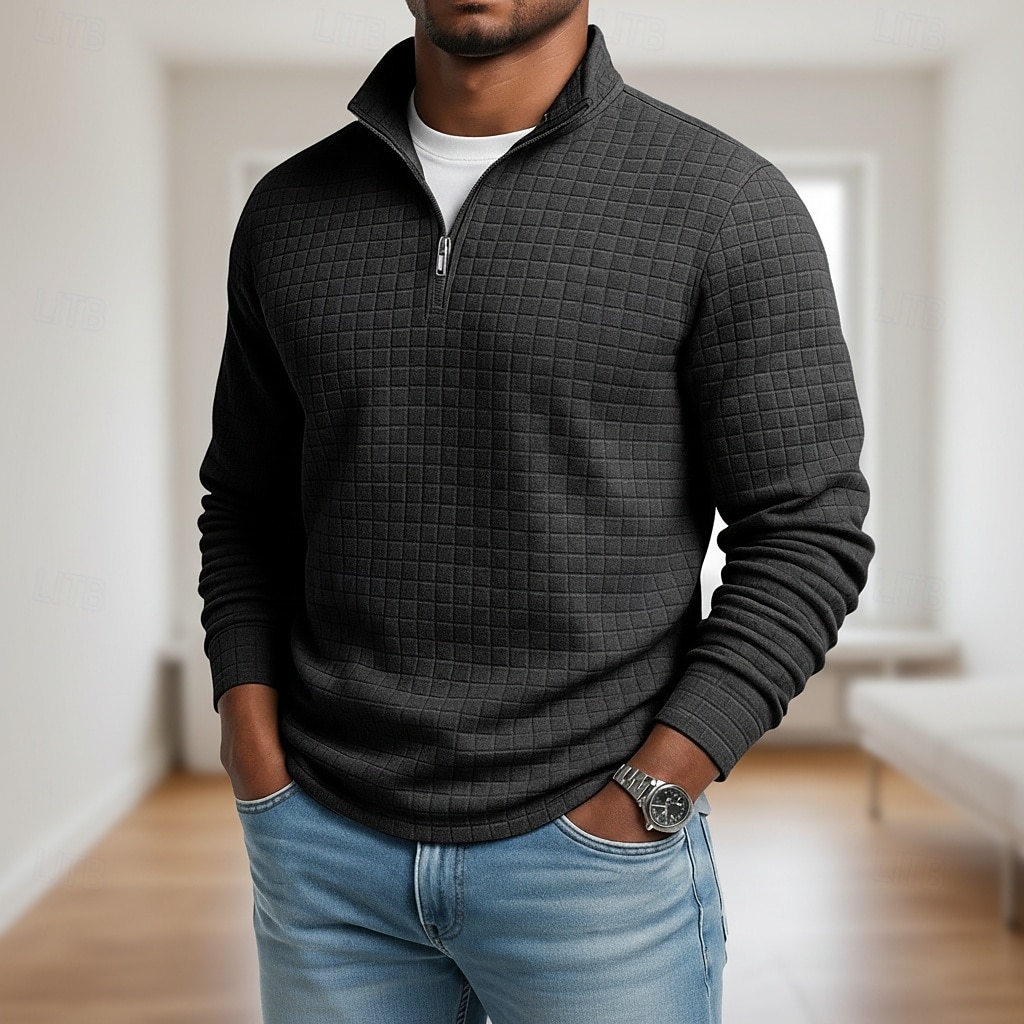 Муж. Вафельный тройник Футболка Футболка с четвертью молнией Длинный рукав Воротник-стойка Осень Зима Весна & осень Сплошной цвет Клетчатый Вязаная одежда Повседневные На каждый день Застегнуться 2026 - $22.99 –P3