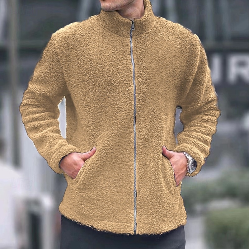 Herren Wintermantel Teddymantel Freizeitjacke Lässig Täglich Thermowarm Tasche Vollreißverschluss Herbst Winter Einfach Streetwear Täglich Stehkragen Regulär Blau Schwarz Marineblau Braun Khaki Jacken 2026 - $28.99 –P17