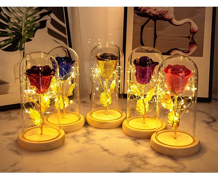 Moderskapsdag Simulerad Ros LED Dekorativ Nattlampa 21.5 * 11.5CM Gåva till Flickvän Hustru och Mor Glas Lock AAA Batteribox Inomhus Sovrums Ornament Ljus Atmosfärsljus 2026 - $18.49 –P1