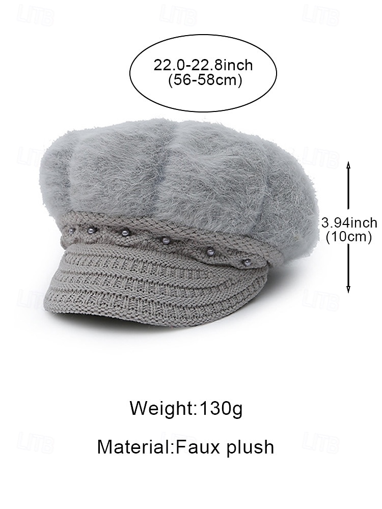 Damesmuts van imitatiebont van polyester, versierd met parels, verkrijgbaar in meerdere kleuren, perfect voor de wintermode 2026 - CAD $14.99 –P12