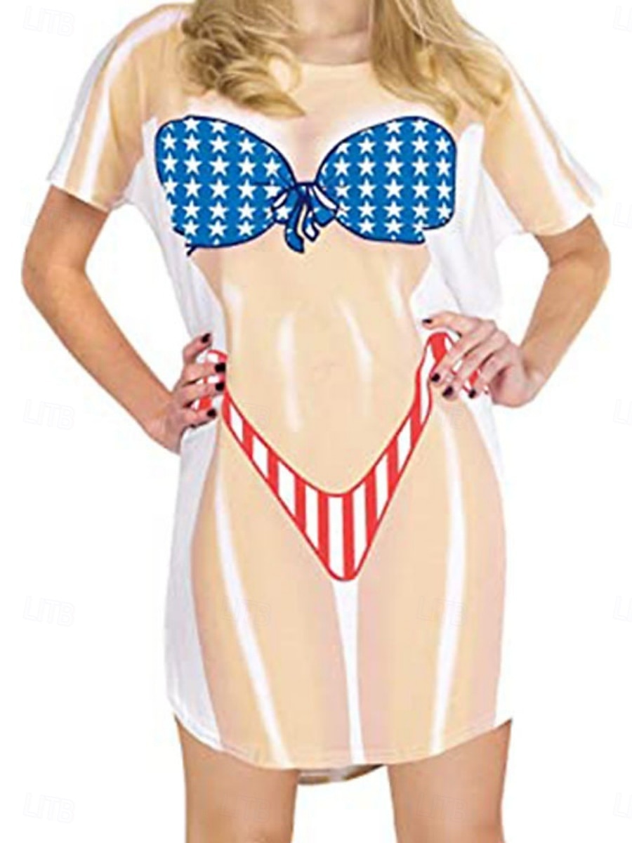 Kvinnors Baddräktsklänning Semester Strandkläder Grafisk Flagga Rund Hals Lång Ärmar Baddräkter 2026 - $22.99 –P5