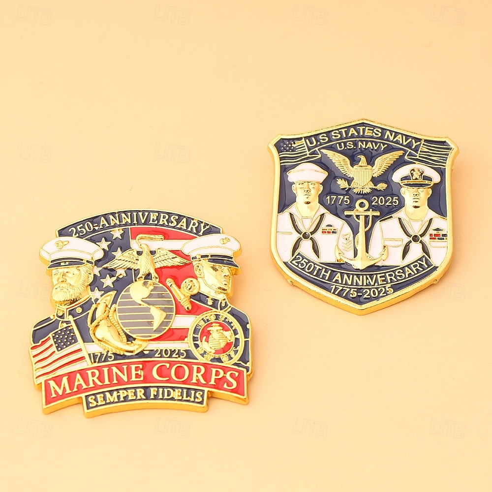 Spilla commemorativa del 250° anniversario del Corpo dei Marines degli Stati Uniti e della NAVY emblema militare del Corpo dei Marines spille a pulsante in lega per la collezione di veterani regalo del 2026 a $11.99 –P7