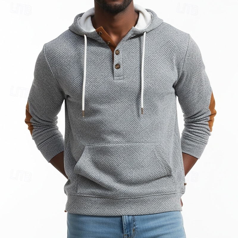 Men's Jacquard Hoodie Pullover Button Up Hoodie White Brown Khaki Light Grey Hooded Plain Patchwork Color Block Textured Casual Daily Sports & Outdoor Streetwear Cool Sportswear Spring &  Fall 2026 - $24.99 –P3