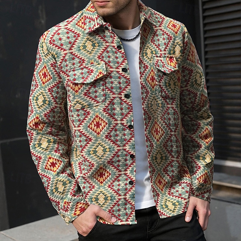 Per uomo Camicia Camicia casual Giacca camicia Sopracamicia Rombo Quotidiano All'aperto Rosso Azzurro cielo Marrone Manica Lunga Collo ripiegato Primavera Autunno Abbigliamento Tasca del 2026 a $47.99 –P2