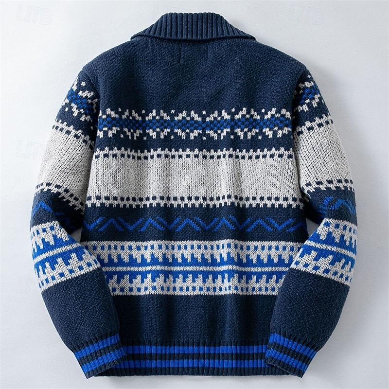 Herr Tröja Cardigan Tröja Fair Isle tröja Blixtlåströja Ribbad Sticka Vanliga toppar Stickat Geometrisk Sjal Semester Mode Ledigt Dagliga kläder Kläder Vår & Höst Höst vinter Marinblå M L XL 2026 - E£2557.87 –P3
