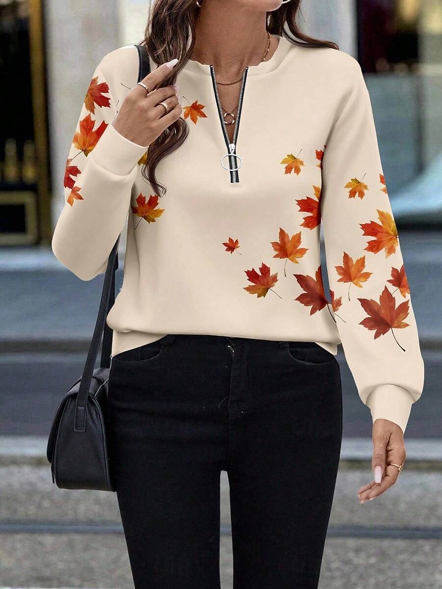 Women's Pullover Sweatshirt Zip Up Sweatshirts Zipper Print Floral Graphic Fashion Casual Long Sleeve Crew Neck Regular Tops Street Dailywear khaki Fall Winter 2026 - E£1539.52 –P2