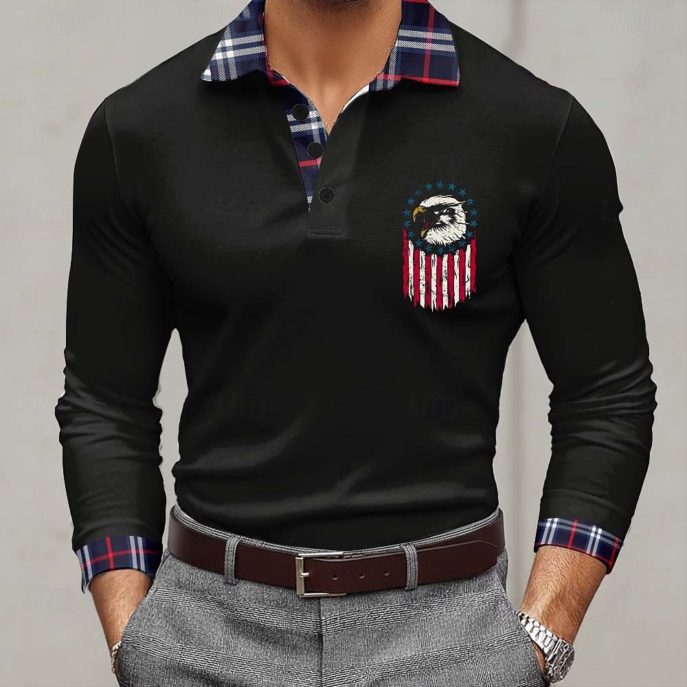4th of July 2026 250th Men's American US Flag Polo Long Sleeve Polo Shirts Lapel Casual Outdoor Athleisure Festival Outfit 3D Print Buttons Spring Fall Blue Red Purple 2026 - $22.99 –P5