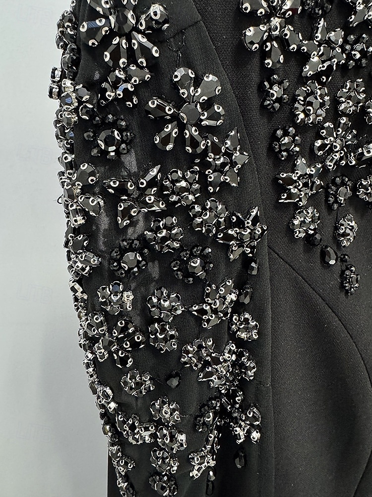 Vestido de gala formal de longitud completa tipo tubo/columna vestido de gala elegante vintage vestido negro con mangas largas cuello redondo fiesta de gala boda con cristales y pedrería 2026 - $195.99 –P5