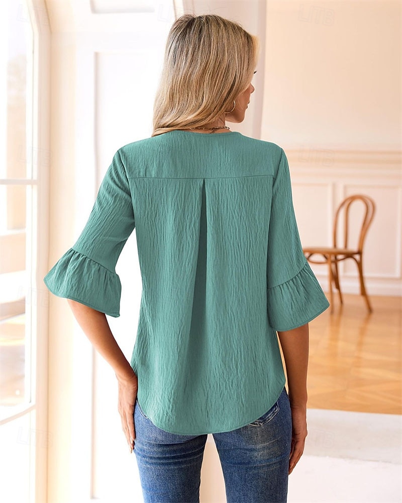 Γυναικεία Πουκάμισο Κομψή Σατέν Μπλούζα Μπλούζα Σουρωτά Με Βολάν Κουρελού Σκέτο Κομψό Βίντατζ Καθημερινά Μακρυμάνικο Λαιμόκοψη V Κανονικά μπλουζάκια Καθημερινά Δουλειά Αργίες 2026 - $25.99 –P4
