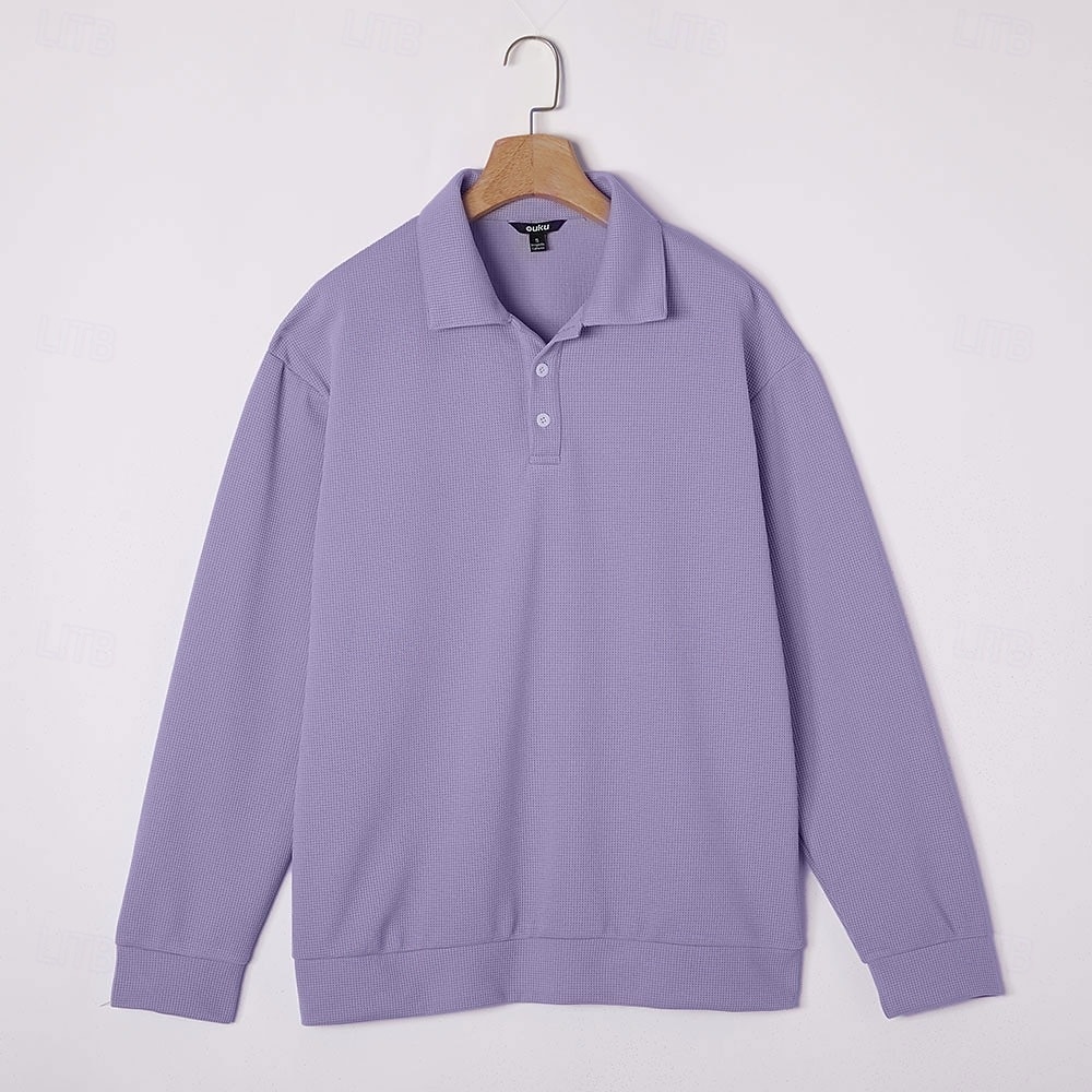 Herren Waffel-Poloshirts Textur Lässig Täglich Revers Langarm Streetwear Cool Einfach Klassicher Stil Strukturiert Herbst Frühling & Herbst Normale Passform Aprikose Schwarz Hellgrün Armeegrün 2026 - $25.99 –P13