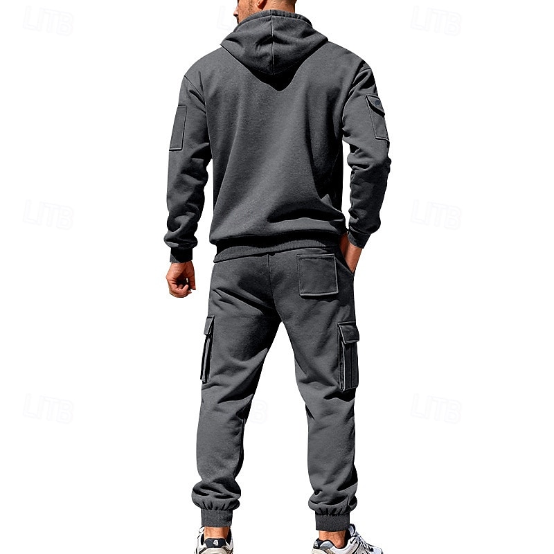 Men's Hoodie Tracksuit Hoodie & Pants Set Hoodie Daily Outdoor Vacation Daily Wear Drawstring Zip Up Plain Black Navy Blue Khaki Activewear Sports Fashion Fall 2026 - $54.99 –P5