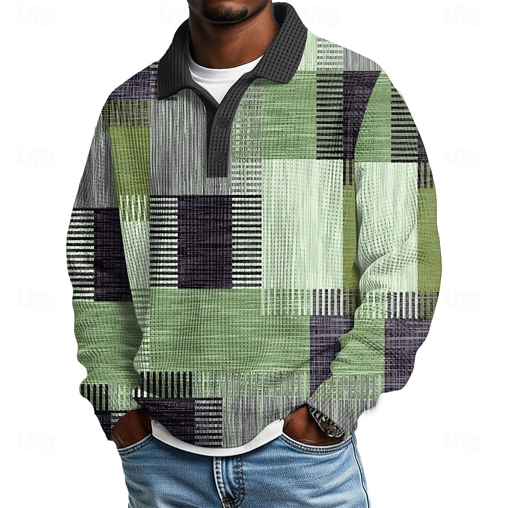 Per uomo Blocco di colori Geometrico Magliette Polo a Nido d'Ape Testurizzato Manica Lunga Magliette polo Bavero Abbigliamento Sportivo Casual Scuola Athleisure Abbigliamento quotidiano Stampa 3D del 2026 a $28.99 –P3