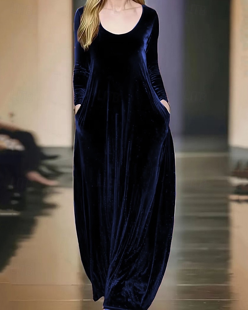 Damskie Długa sukienka sukienka maxi Sukienki z bawełny i lnu Sukienka trapezowa Aksamitna sukienka Sukienka na studniówkę Elegancja Moda Wieczorna impreza Impreza Specjalne okazje Luźna Równina 2026 - $19.49 –P3