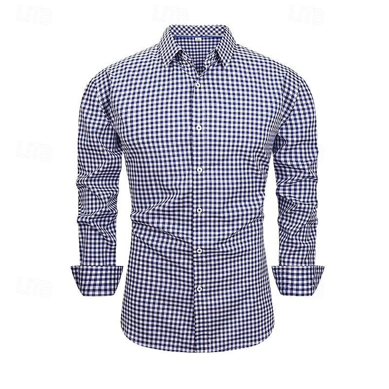 Per uomo Camicia Camicia Estiva Camicia casual Camicia da Spiaggia Camicia con Bottoni Marrone Scuro Nero Rosso Blu scuro Grigio Manica Lunga Plaid Bavero Casuale Quotidiano Abbigliamento Moda Casual del 2026 a $25.99 –P7