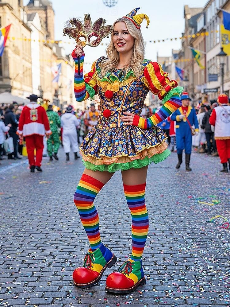 Ensembles de chaussettes et gants à rayures montantes Mardi Gras pour femmes plusieurs couleurs design amusant et coloré parfaits pour le carnaval et les bals masqués de 2026 ? $11.99 –P1