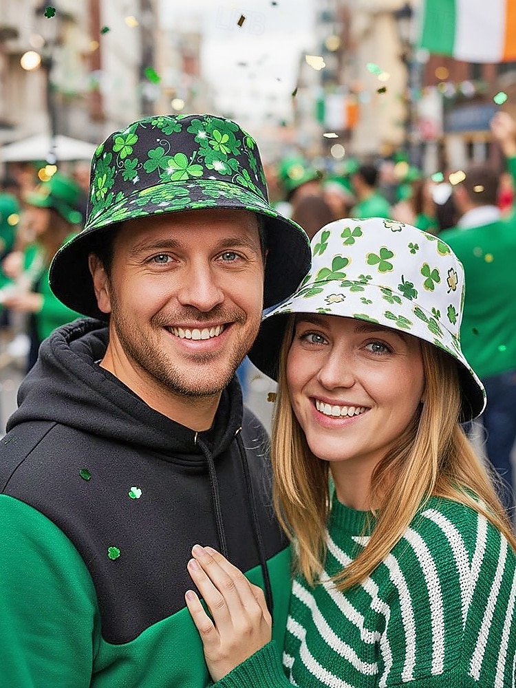 Sombrero de pescador de poliéster para mujer, con trébol y duende del Día de San Patricio, varios patrones, perfecto para el Día de San Patricio y para uso diario. 2026 - $11.99 –P3