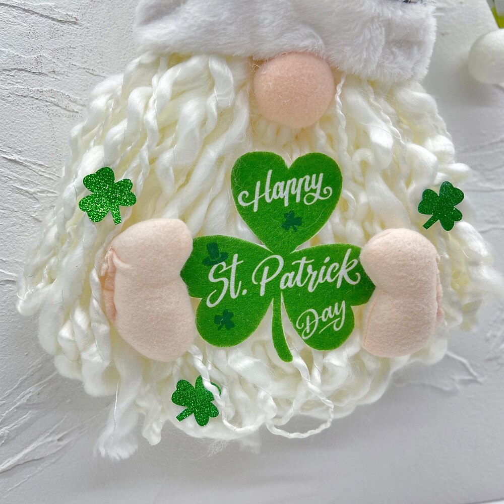 Szent Patrik-napi ír koszorú LED-es fényekkel, lóhere, arctalan baba, törpe dísz, 60x30cm, beltéri/kültéri veranda, fali dekoráció, nappali, étkező, parti ünnepi dekoráció 2026 - $17.99 –P4