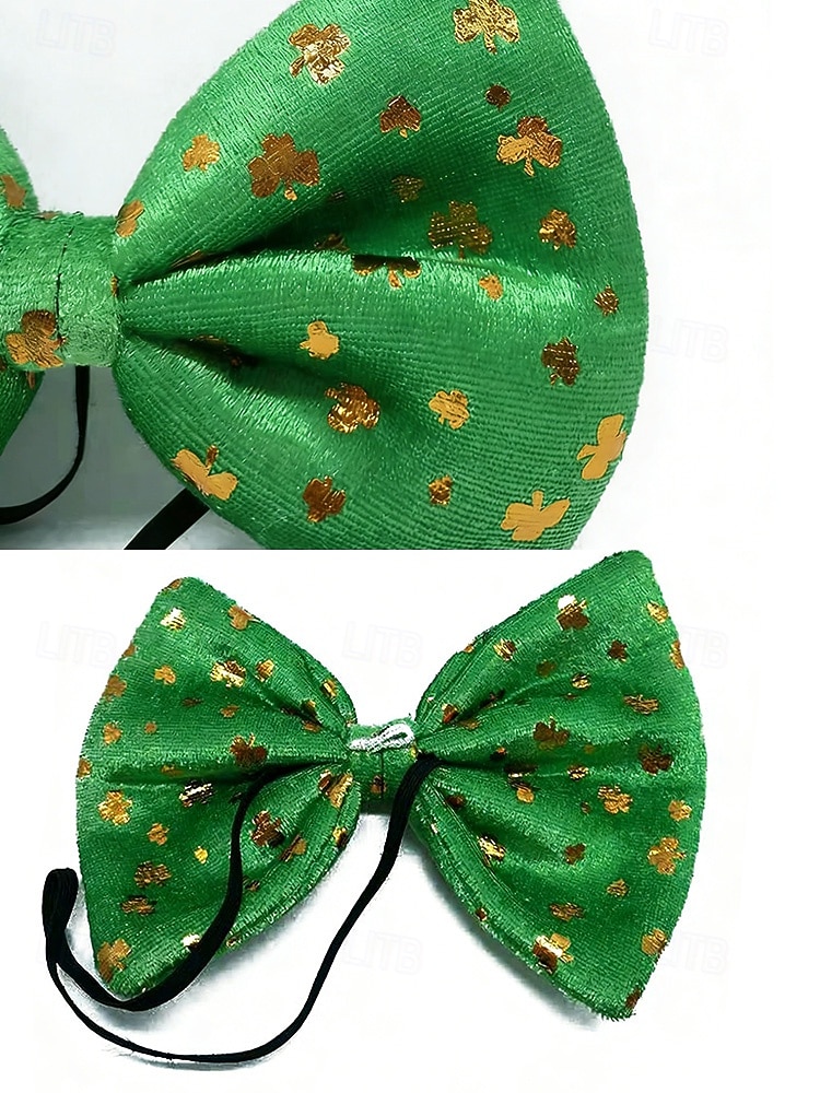 2026年 男性用の聖パトリックの日のスパンコール蝶ネクタイ、シャムロックと祝祭の模様が入った緑のポリエステル生地、アイルランドのパーティー、パレード、バー、休日のお祝いに最適な調節可能なドレス用蝶ネクタイ  コレクション – $7.99 –P5