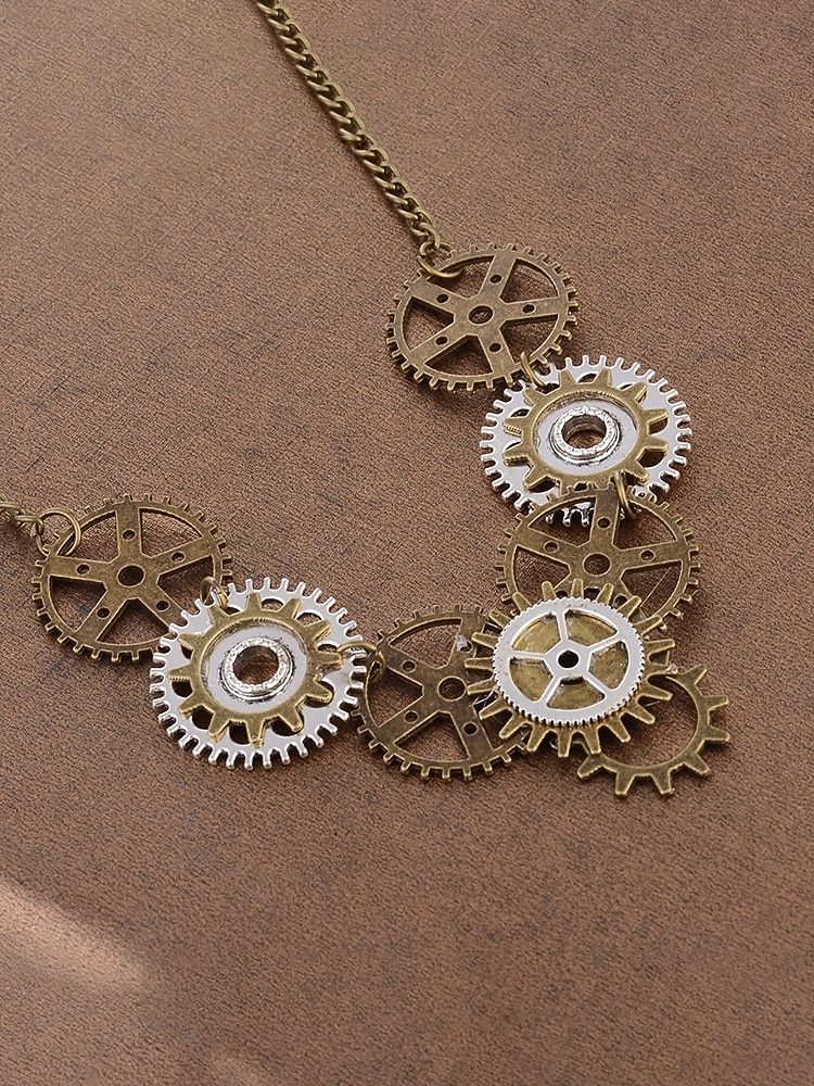 Dámský náhrdelník na Mardi Gras ve stylu steampunk s ozdobami - průmyslový kovový šperk pro karneval a tematické převleky 2026 - $11.99 –P7