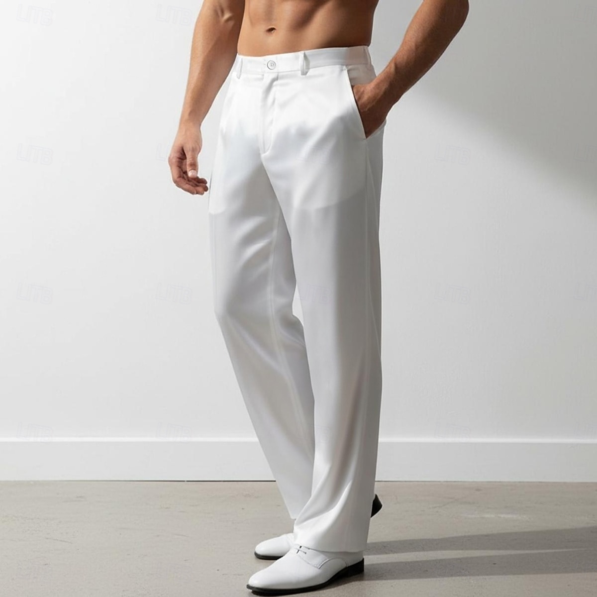 Herren Satinhosen Hose Anzughose Seidenartig Tasche Gerader Schnitt Einfach Atmungsaktiv Volle Länge Geschäft Party Hochzeit Mode Streetwear Schwarz Weiß Unelastisch 2026 - $26.99 –P1