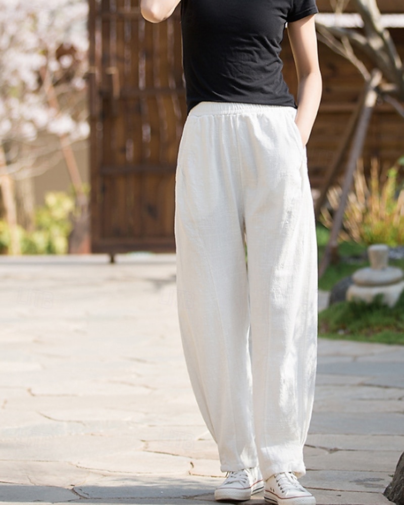 Damen Hose aus Baumwollleinen Chinos Sommerhose Lange Unterhosen Urlaub Streetwear Basic Volle Länge Mittlere Taillenlinie Einfach Tasche Elastischer Bund Bequem Komfort Unelastisch Täglich Outdoor 2026 - $72.99 –P14