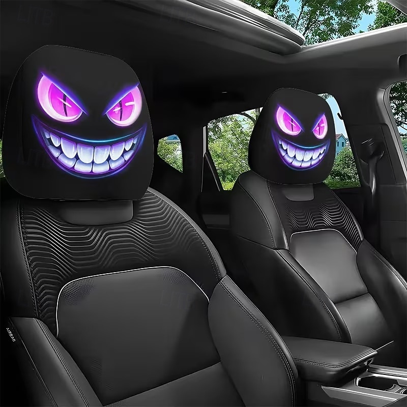 2pcs Cartoon Big-Eyed Face Printed Car Headrest Covers, Interior Decoration, Universal Fit, Washable, Easy to Install, Suitable for Long Trips Or Road Trips, Perfect Quirky Car Decoration 2026 - Kč154 –P6